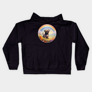 Brussels Griffon Memorial Rainbow Bridge Griffon Bruxellois Colorful Dog Art Kids Hoodie